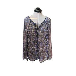Lucky Brand Live in Love Womens Sz L Sheer Blouse Boho Peasant